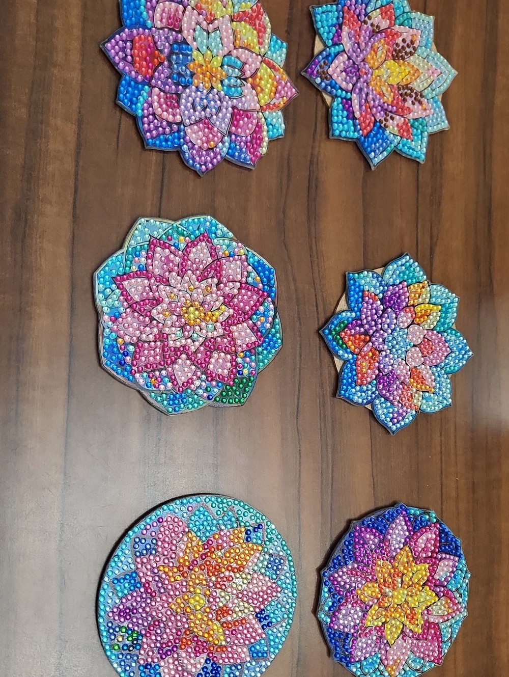 Handmade Multicolor Floral Diamond Art Coasters - Set of 6 Lotus Asst.